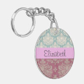 Damask Patroon, Blue Damask, Red Damask, Jouw naam Sleutelhanger (Voorkant Links)