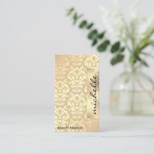 Damask Patroon | Goud Folie Geometrisch Visitekaartje (Staand voorkant)