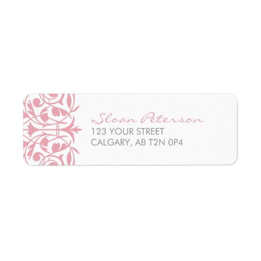 Damask Patroon Roze Adreslabel Etiket (Voorkant)