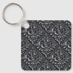 Damask Patroon Zwart Achtergrond-23961 Geïsoleerde Sleutelhanger