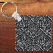 Damask Patroon Zwart Achtergrond-23961 Geïsoleerde Sleutelhanger (Voorkant)