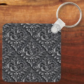 Damask Patroon Zwart Achtergrond-23961 Geïsoleerde Sleutelhanger (Achterkant)