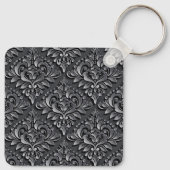 Damask Patroon Zwart Achtergrond-23961 Geïsoleerde Sleutelhanger (Achterkant)