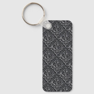 Damask Patroon Zwart Achtergrond-23961 Geïsoleerde Sleutelhanger