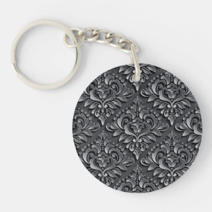 Damask Patroon Zwart Achtergrond-23961 Geïsoleerde Sleutelhanger