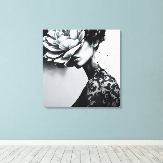 Damask Pattern Abstracte Mode Portret Canvas Afdruk (Insitu (Houten vloer))