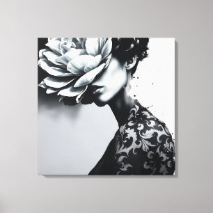Damask Pattern Abstracte Mode Portret Canvas Afdruk