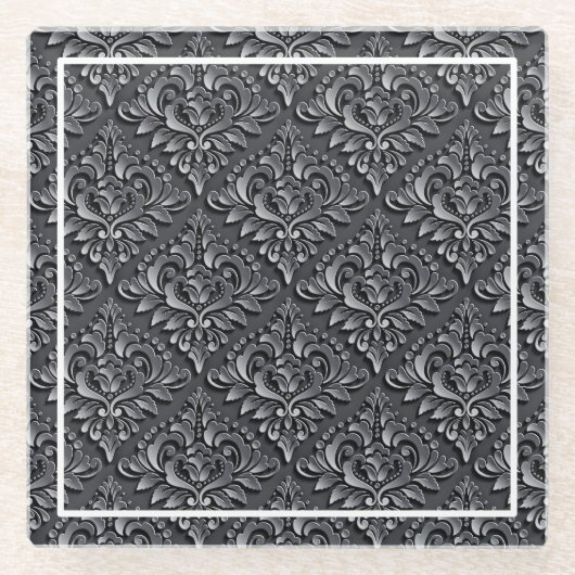 Damask Pattern Black Achtergrond-23961 Glazen Onderzetter (Voorkant)