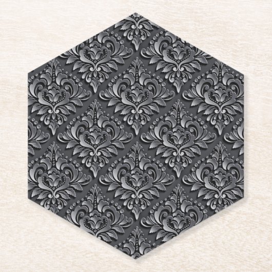 Damask Pattern Black Achtergrond-23961 Kartonnen Onderzetters (Voorkant)