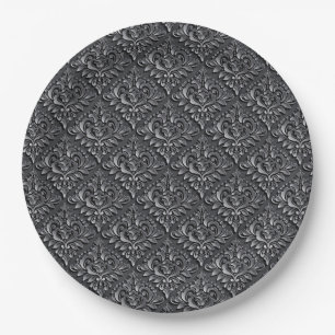 Damask Pattern Black Achtergrond-23961 Papieren Bordje