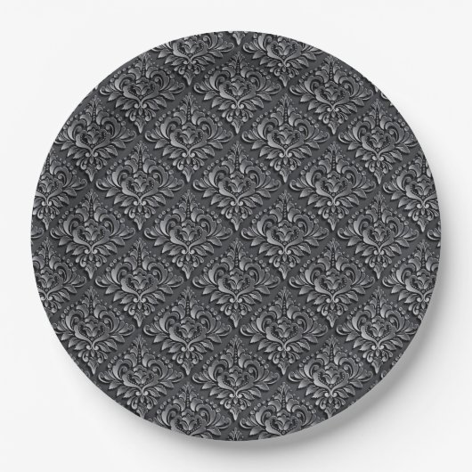 Damask Pattern Black Achtergrond-23961 Papieren Bordje (Voorkant)