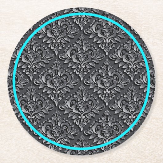 Damask Pattern Black Achtergrond-23961 Ronde Kartonnen Onderzetter (Voorkant)
