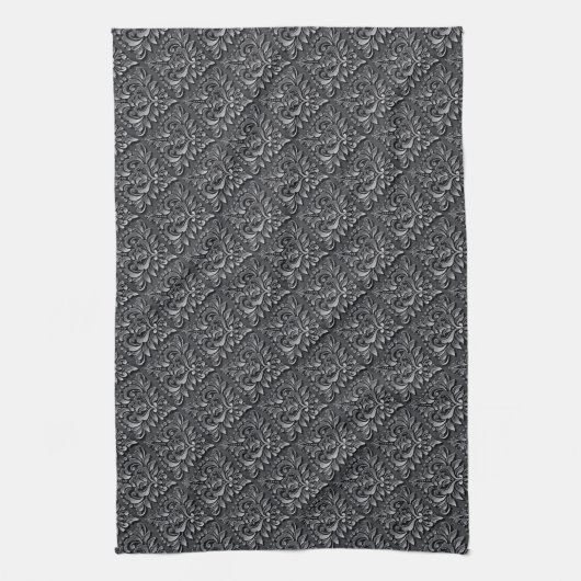 Damask Pattern Black Achtergrond-23961 Theedoek (Verticaal)