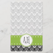 Damask Pattern, Black and White Damask, Monogram Briefpapier (Voorkant)