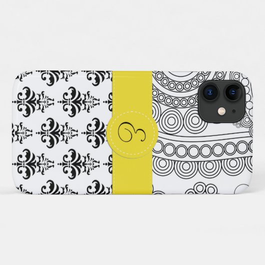 Damask Pattern, Black and White Damask, Monogram Case-Mate iPhone Case (Achterkant (horizontaal))