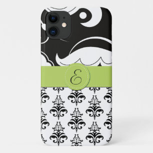 Damask Pattern, Black and White Damask, Monogram iPhone 11 Hoesje