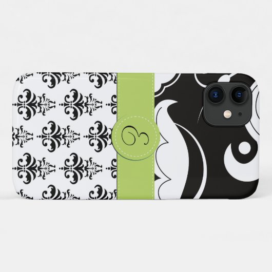 Damask Pattern, Black and White Damask, Monogram Case-Mate iPhone Case (Achterkant (horizontaal))