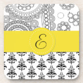Damask Pattern, Black and White Damask, Monogram Drankjes Onderzetter (Voorkant)