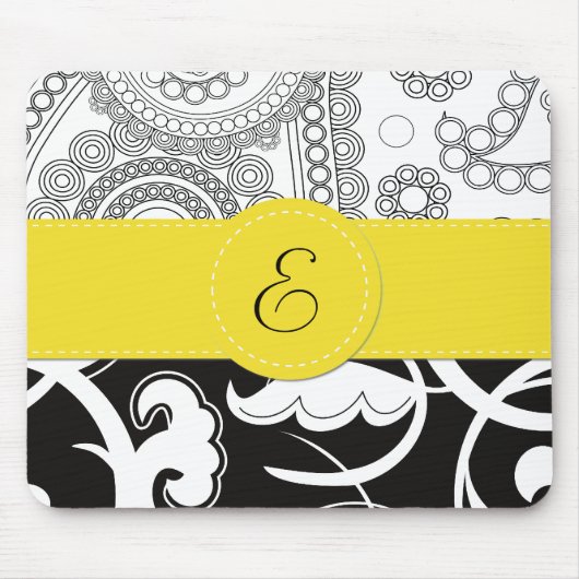 Damask Pattern, Black and White Damask, Monogram Muismat (Voorkant)