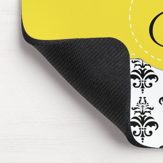 Damask Pattern, Black and White Damask, Monogram Muismat (Hoek)