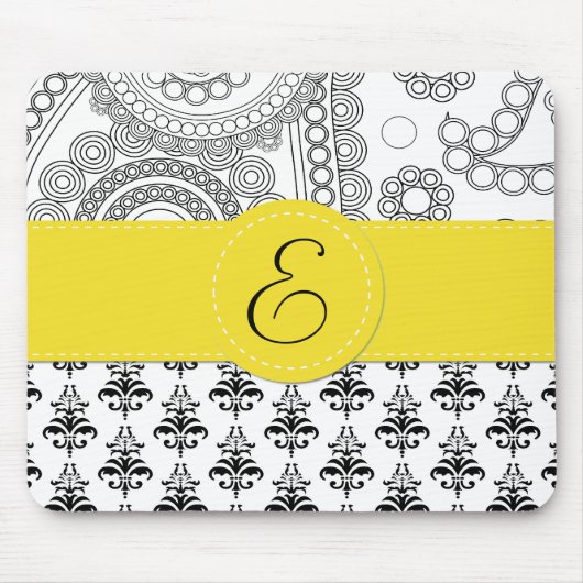 Damask Pattern, Black and White Damask, Monogram Muismat (Voorkant)