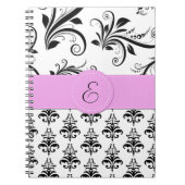 Damask Pattern, Black and White Damask, Monogram Notitieboek (Voorkant)