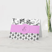 Damask Pattern, Black and White Damask, Monogram Notitiekaartje (Voorkant)