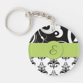 Damask Pattern, Black and White Damask, Monogram Sleutelhanger (Voorkant)