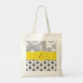 Damask Pattern, Black and White Damask, Monogram Tote Bag (Achterkant)
