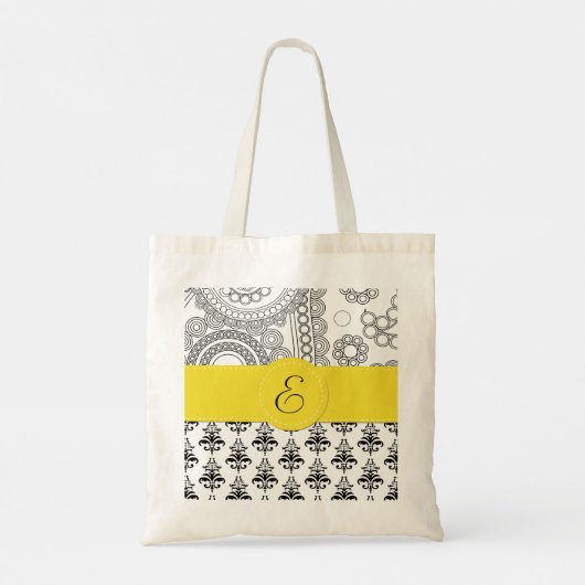 Damask Pattern, Black and White Damask, Monogram Tote Bag (Achterkant)