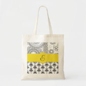 Damask Pattern, Black and White Damask, Monogram Tote Bag (Voorkant)