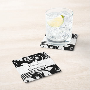 Damask Pattern, Black and White, Quinceanera Kartonnen Onderzetters