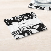 Damask Pattern, Black and White, Quinceanera Kartonnen Onderzetters (Schuin)