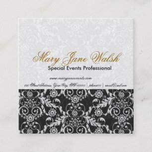 Damask Pattern Black White Lace Event Planner Vierkante Visitekaartje