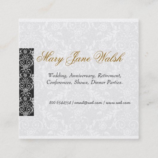 Damask Pattern Black White Lace Event Planner Vierkante Visitekaartje (Achterkant)