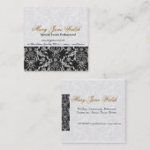 Damask Pattern Black White Lace Event Planner Vierkante Visitekaartje (Voorkant / Achterkant)