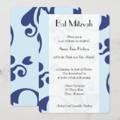 Damask Pattern, Blue Damask, Bat Mitzvah Kaart (Voorkant / Achterkant)