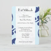 Damask Pattern, Blue Damask, Bat Mitzvah Kaart (Staand voorkant)