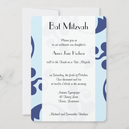 Damask Pattern, Blue Damask, Bat Mitzvah Kaart (Voorkant)