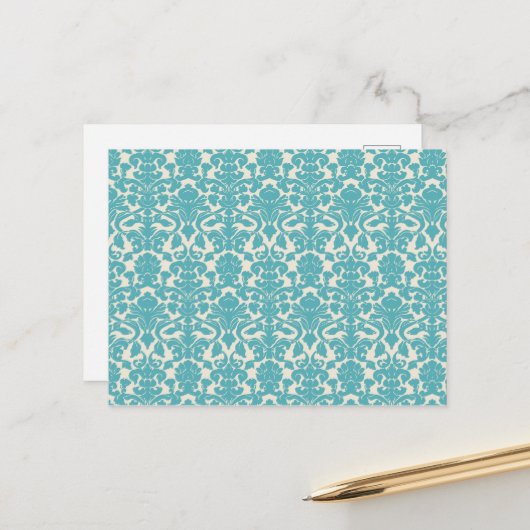 Damask Pattern, Blue Damask, French Damask Briefkaart (Voorkant / Achterkant in situ)