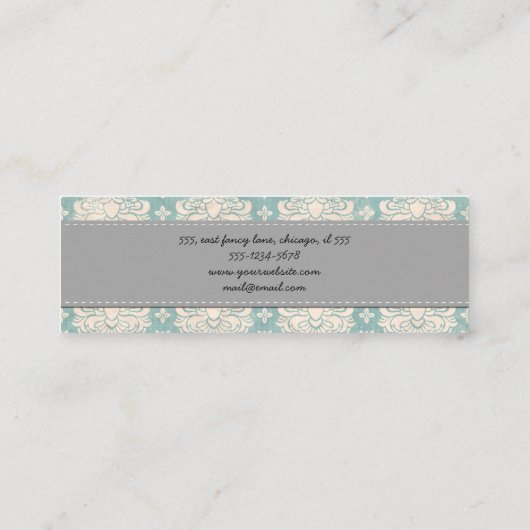 Damask Pattern, Blue Damask, French Damask Mini Visitekaartje (Achterkant)