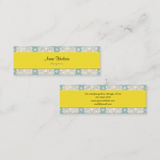 Damask Pattern, Blue Damask, French Damask Mini Visitekaartje (Voorkant / Achterkant)