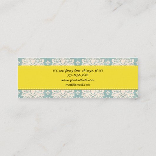 Damask Pattern, Blue Damask, French Damask Mini Visitekaartje (Achterkant)