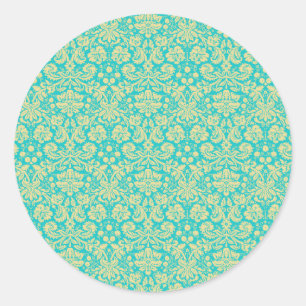 Damask Pattern, Blue Damask, French Damask Ronde Sticker