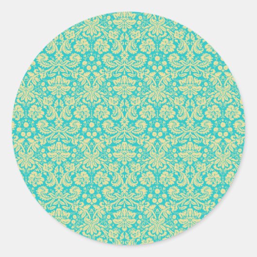 Damask Pattern, Blue Damask, French Damask Ronde Sticker (Voorkant)