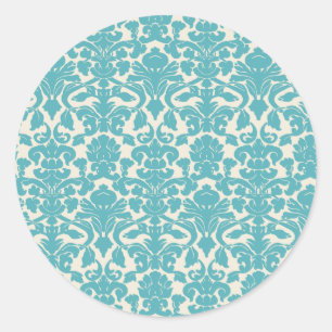Damask Pattern, Blue Damask, French Damask Ronde Sticker