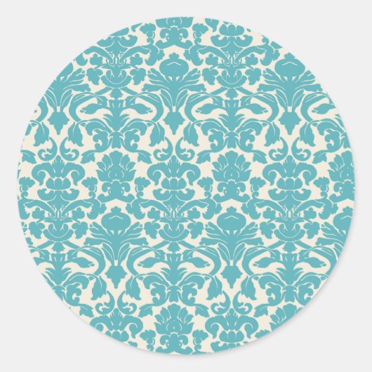 Damask Pattern, Blue Damask, French Damask Ronde Sticker (Voorkant)