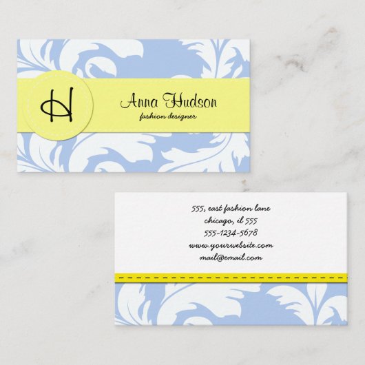 Damask Pattern, Blue Damask, French Damask Visitekaartje (Voorkant / Achterkant)