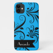 Damask Pattern, Blue Damask, Jouw naam Case-Mate iPhone Case (Achterkant)
