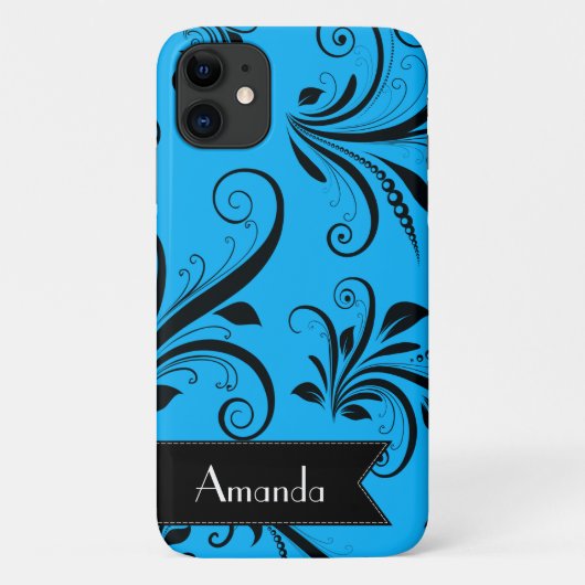Damask Pattern, Blue Damask, Jouw naam Case-Mate iPhone Case (Achterkant)